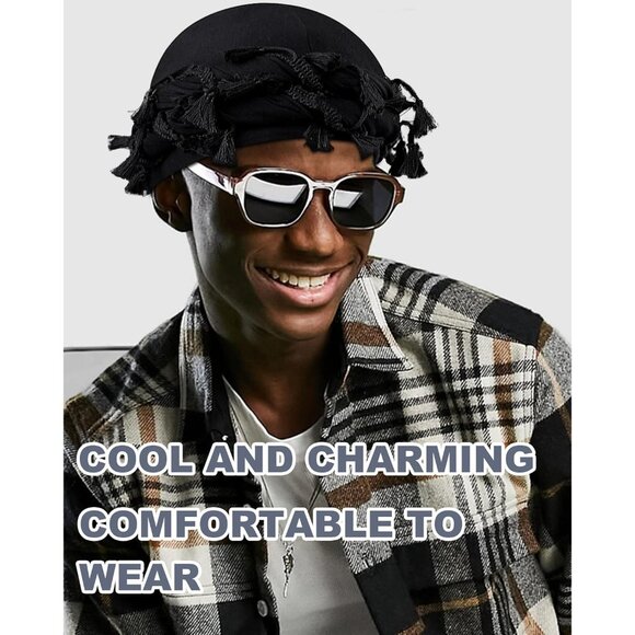 ⚡Men Women Navy Blue Satin Head Wraps Skull Cap Tassels Braid Beanie Turban - Picture 6 of 8